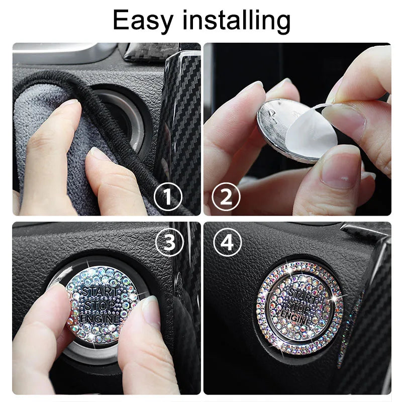 Car Bling Ring & Button Ignition Sticker Set